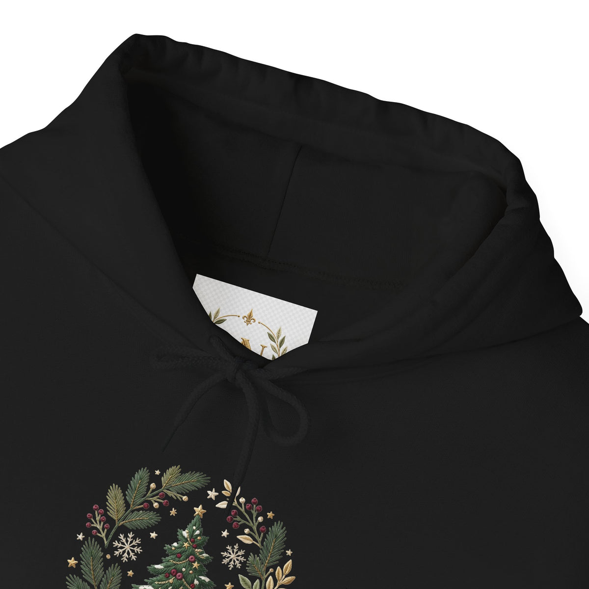 Christmas Tree Wreath Hoodie — Festive Botanical Sweatshirt, 50/50 Cotton-Poly, Unisex