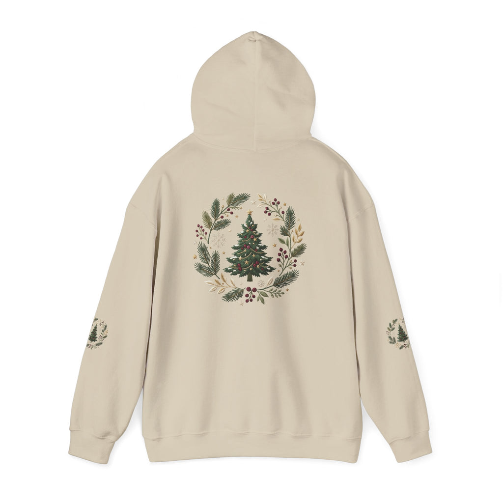 Christmas Tree Wreath Hoodie — Festive Botanical Sweatshirt, 50/50 Cotton-Poly, Unisex
