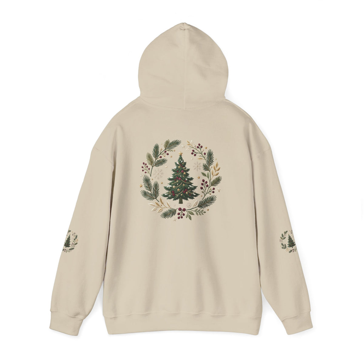 Christmas Tree Wreath Hoodie — Festive Botanical Sweatshirt, 50/50 Cotton-Poly, Unisex