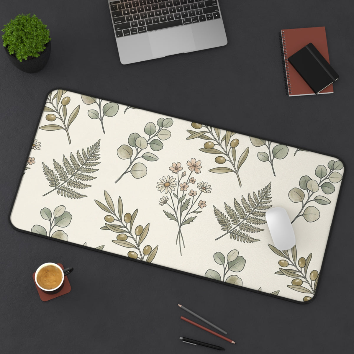 Botanical Fern Desk Mat — Neutral Floral Mouse Pad for Home Office