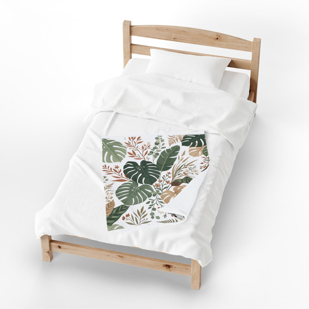 Botanical Monstera Velveteen Plush Blanket – Tropical Leaf Throw for Cozy Home Décor
