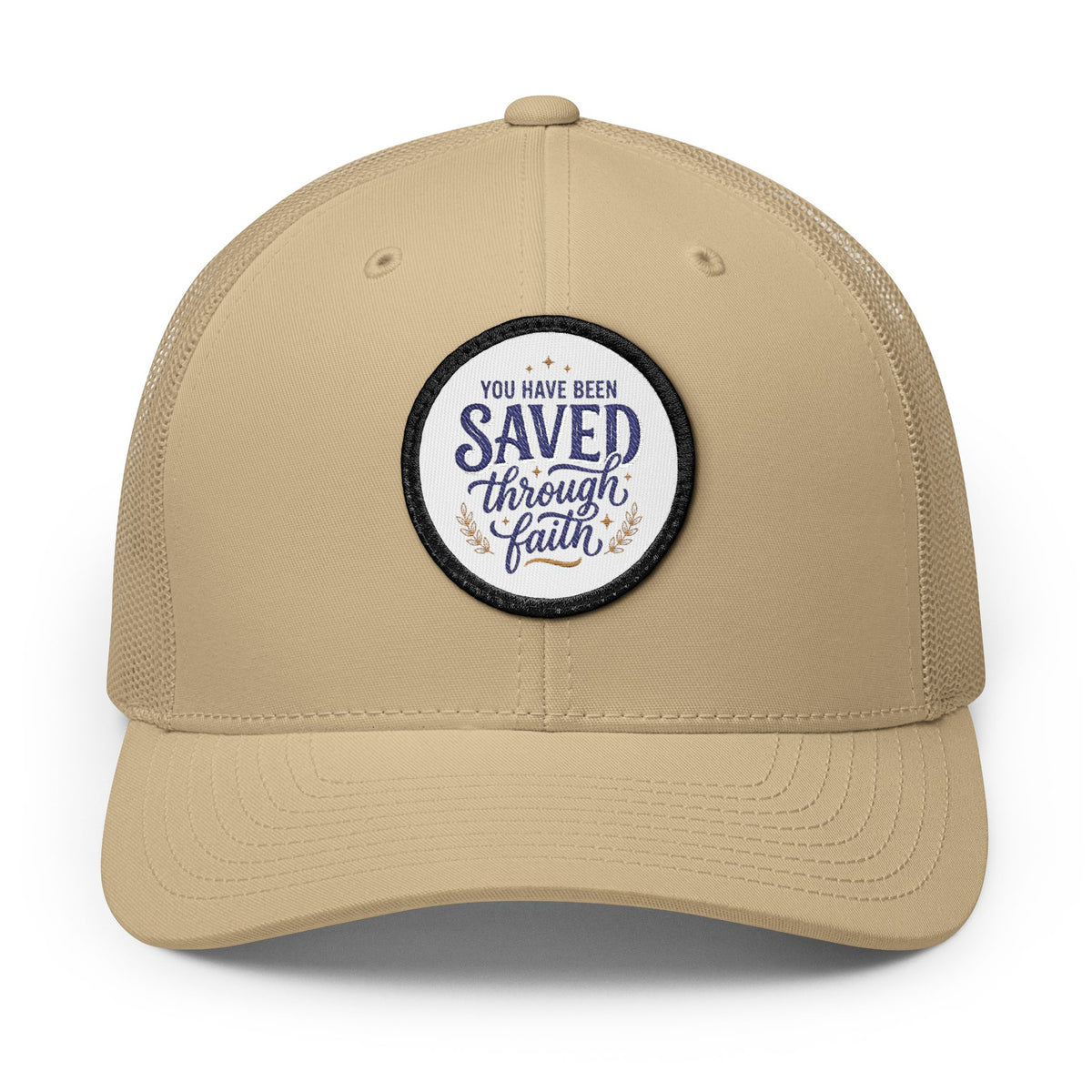 Embroidered Patch Trucker Hat — "You Have Been Saved Through Faith"