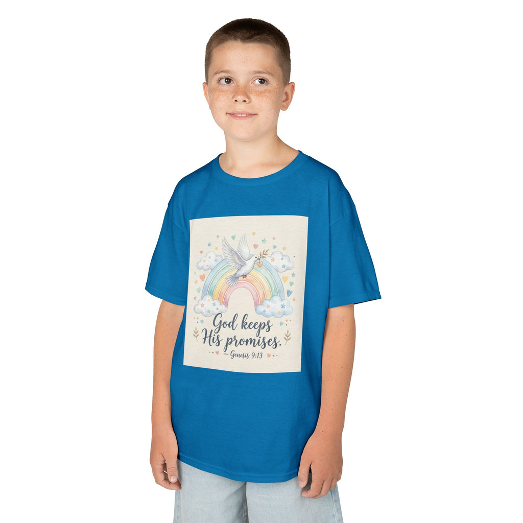 Christian Kids T-Shirt — "God Keeps His Promises" Rainbow Dove Tee | Psalm 145:13