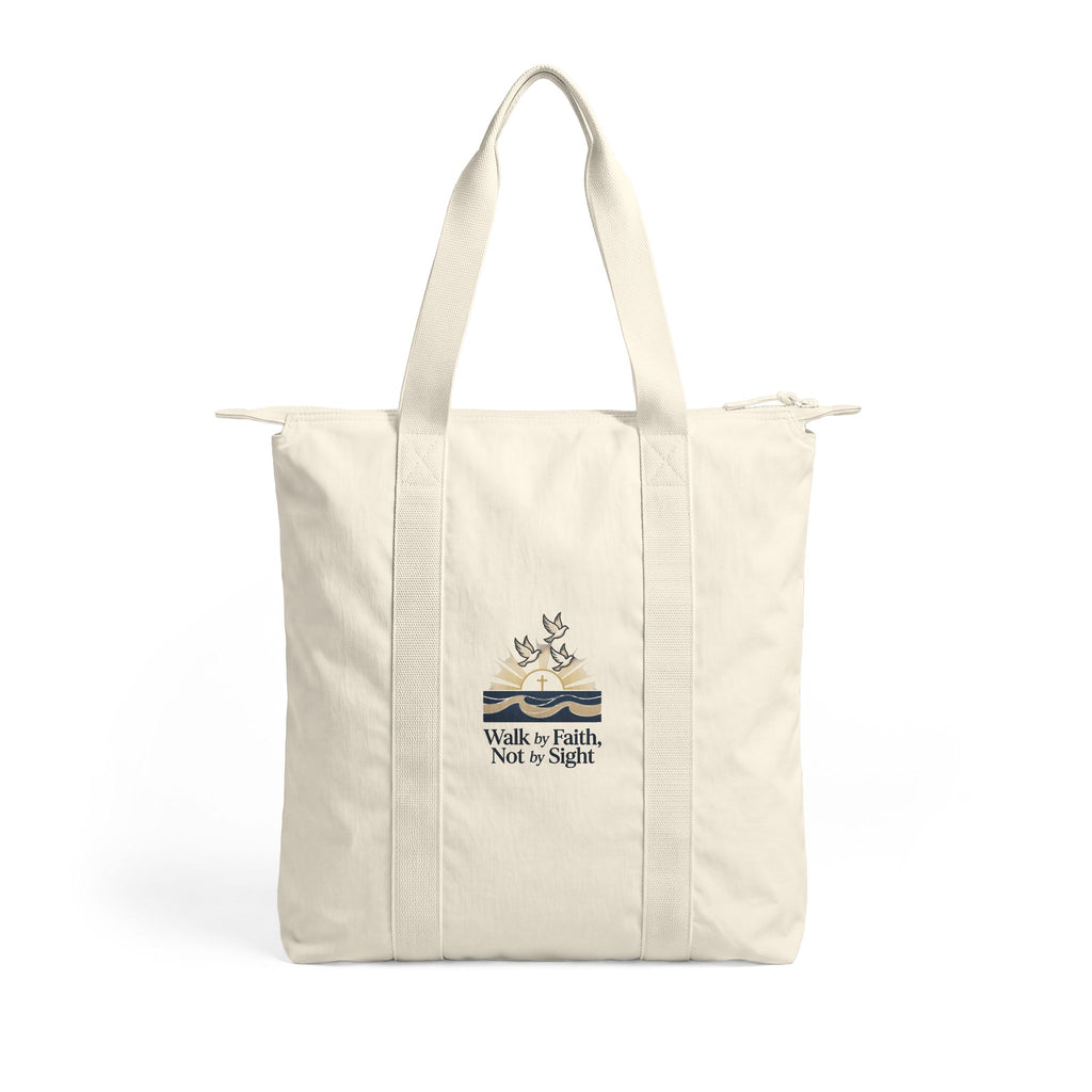 Everyday Nylon Tote Bag — Zippered Carry-All with Embroidered Detail