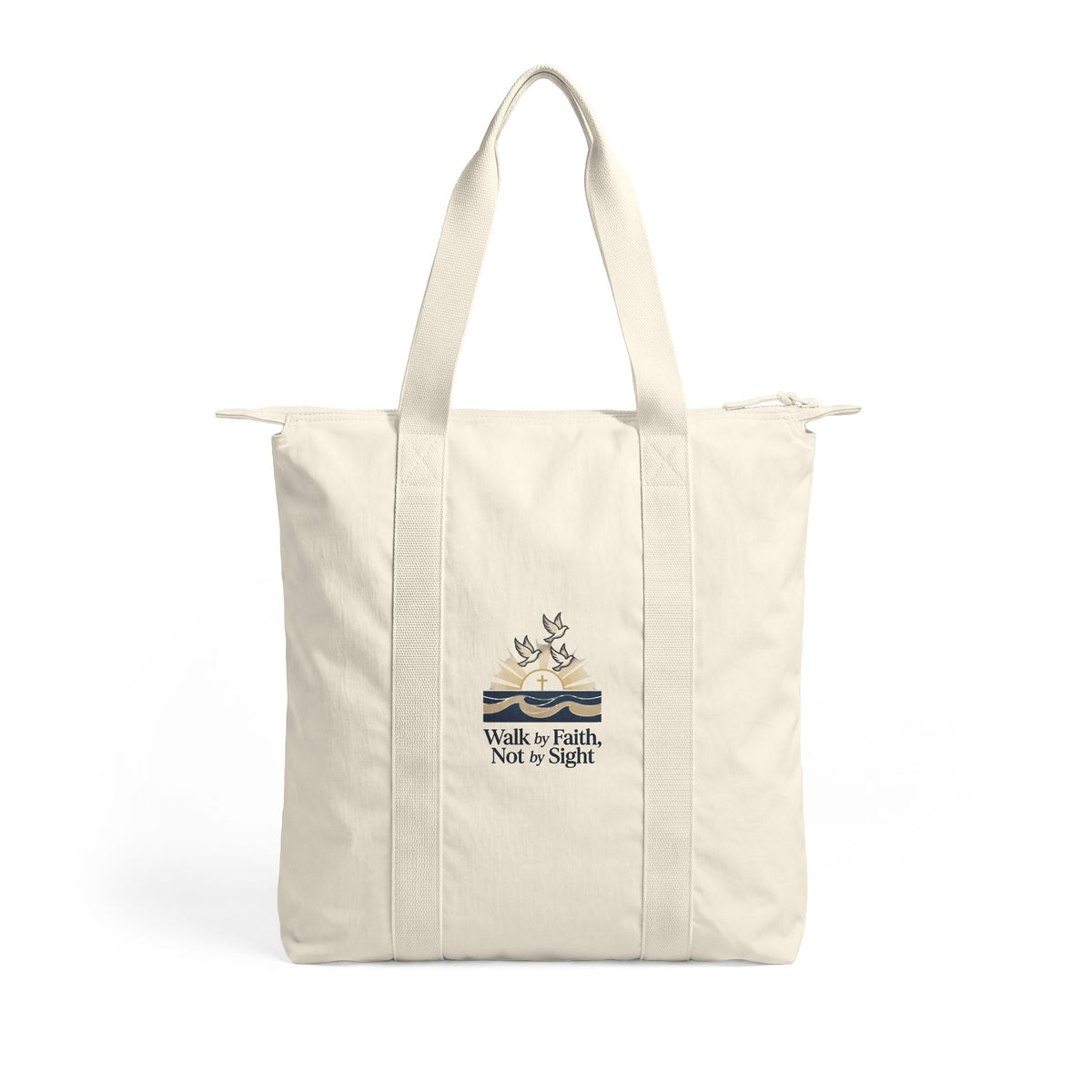 Everyday Nylon Tote Bag — Zippered Carry-All with Embroidered Detail