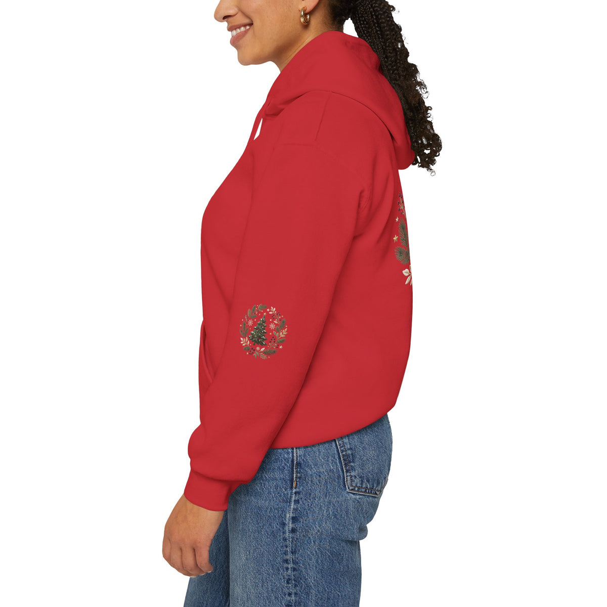 Christmas Tree Wreath Hoodie — Festive Botanical Sweatshirt, 50/50 Cotton-Poly, Unisex