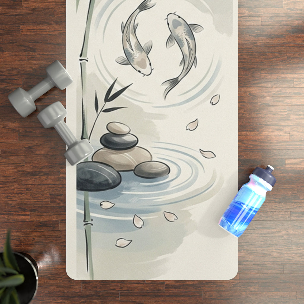 Koi Zen Rubber Yoga Mat — Non‑Slip Bamboo Pond Design for Yoga & Meditation