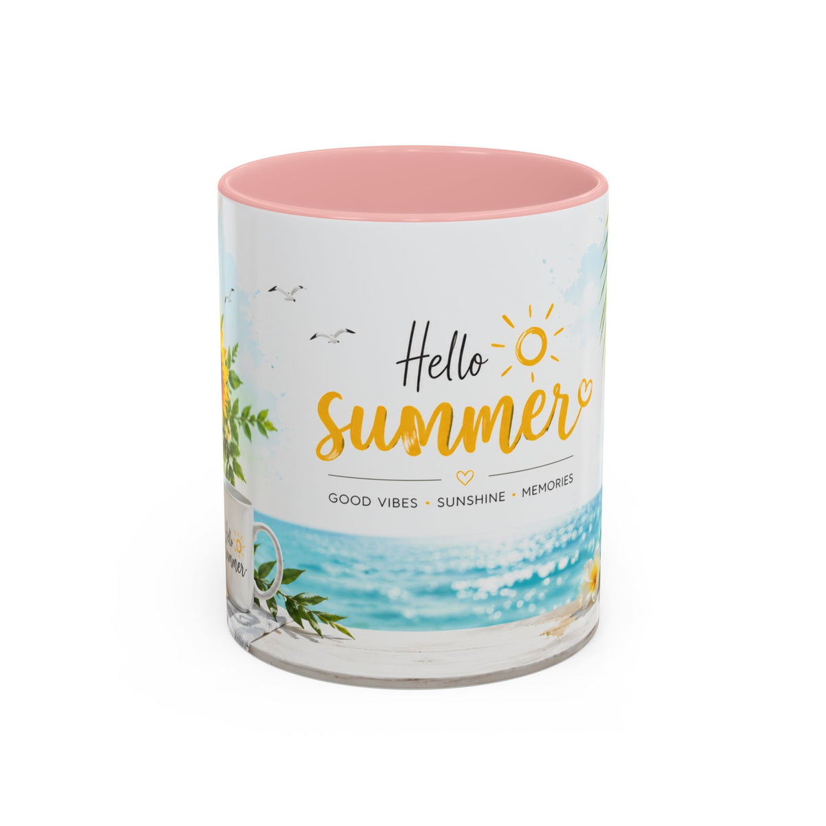 Hello Summer Accent Coffee Mug — Beach Vibes Lemon Palm Coastal Ceramic Mug (11/15oz)
