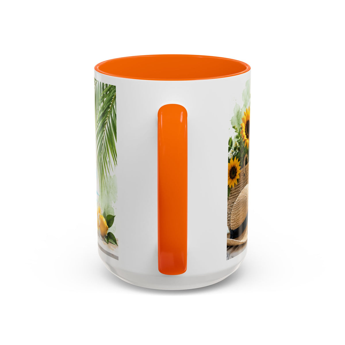 Hello Summer Accent Coffee Mug — Beach Vibes Lemon Palm Coastal Ceramic Mug (11/15oz)