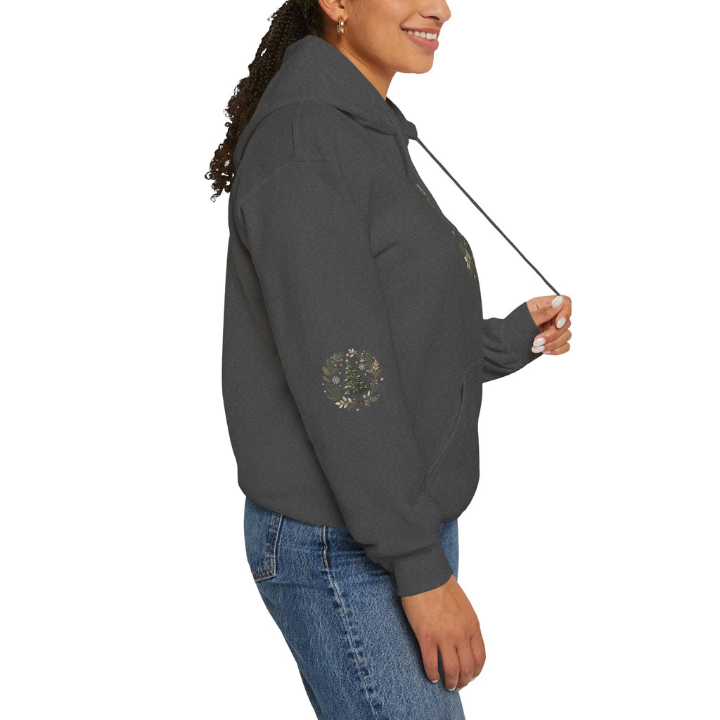 Christmas Tree Wreath Hoodie — Festive Botanical Sweatshirt, 50/50 Cotton-Poly, Unisex