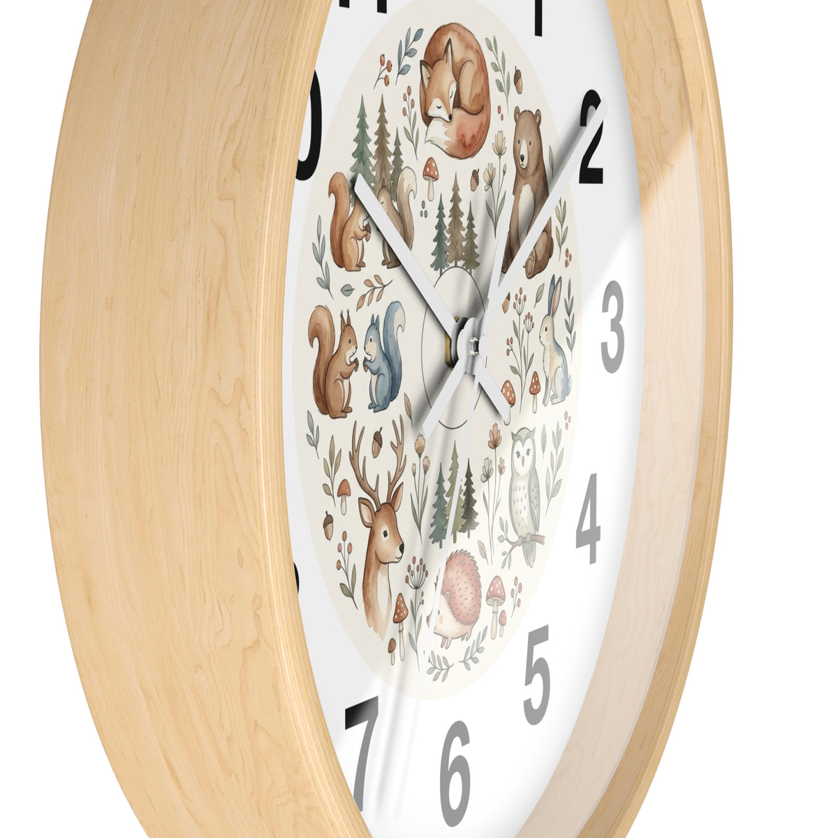 Woodland Animals Wall Clock — Cute Forest Nursery Clock with Fox, Deer, Owl & Squirrel