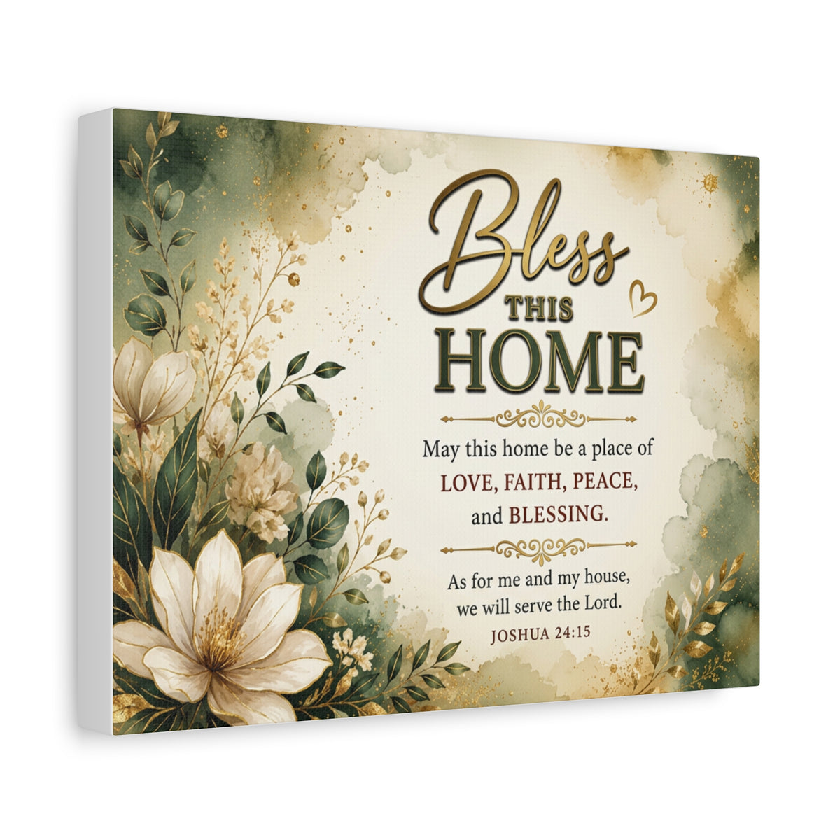 Bless This Home Canvas Wall Art — Floral Scripture Home Blessing (Joshua 24:15)