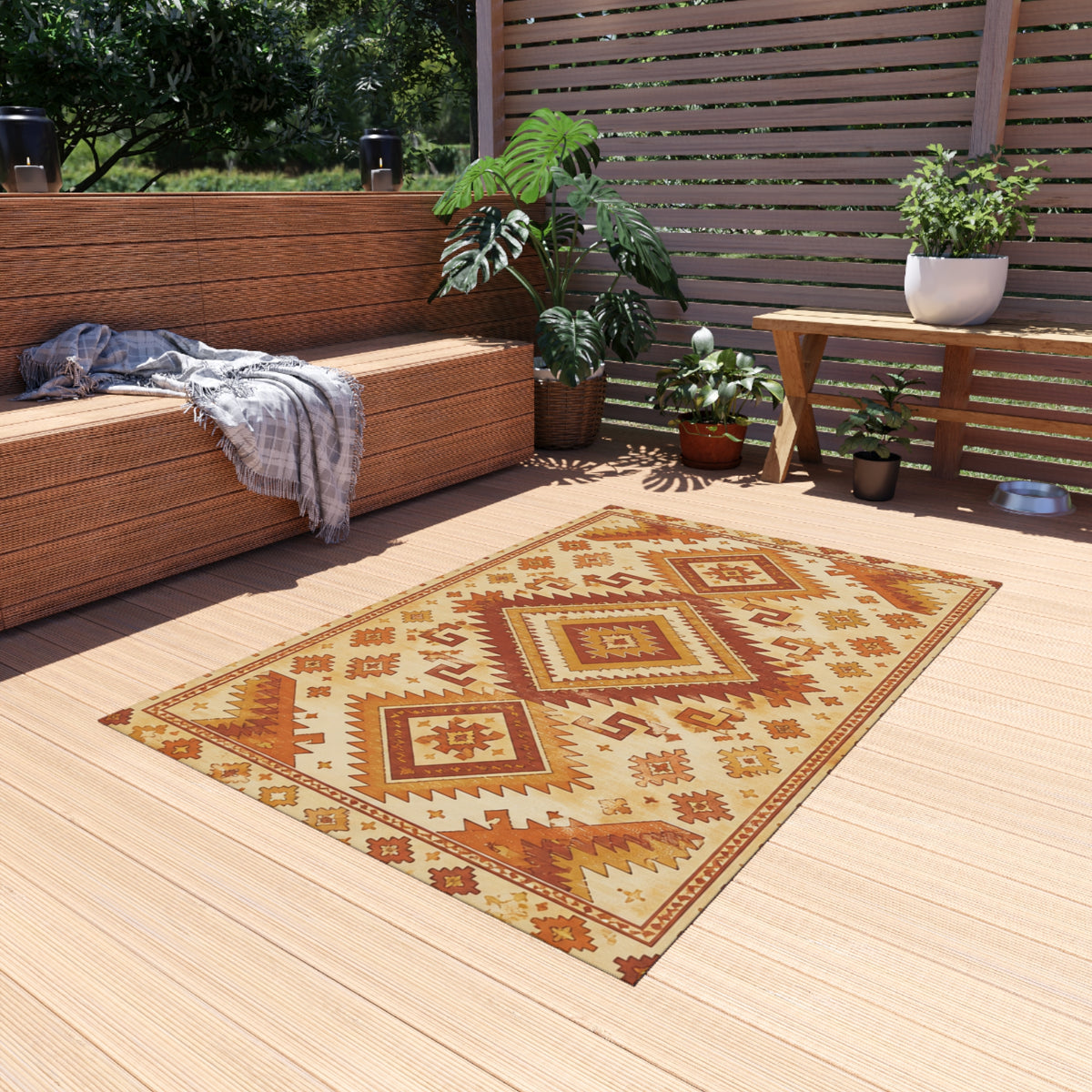 Southwestern Outdoor Rug — Rust & Gold Geometric Patio Mat