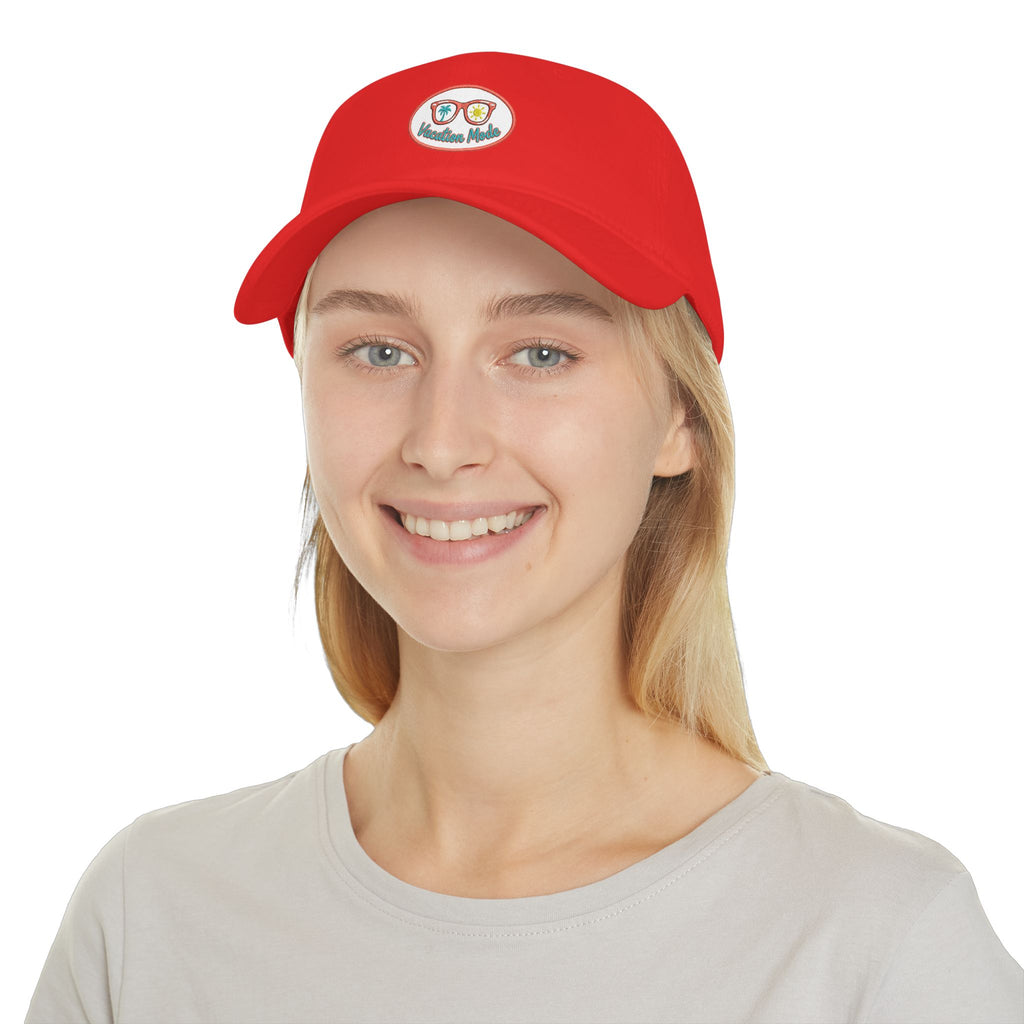 Red 'Vacation Mode' Low Profile Baseball Cap — Sunglasses Patch Dad Hat