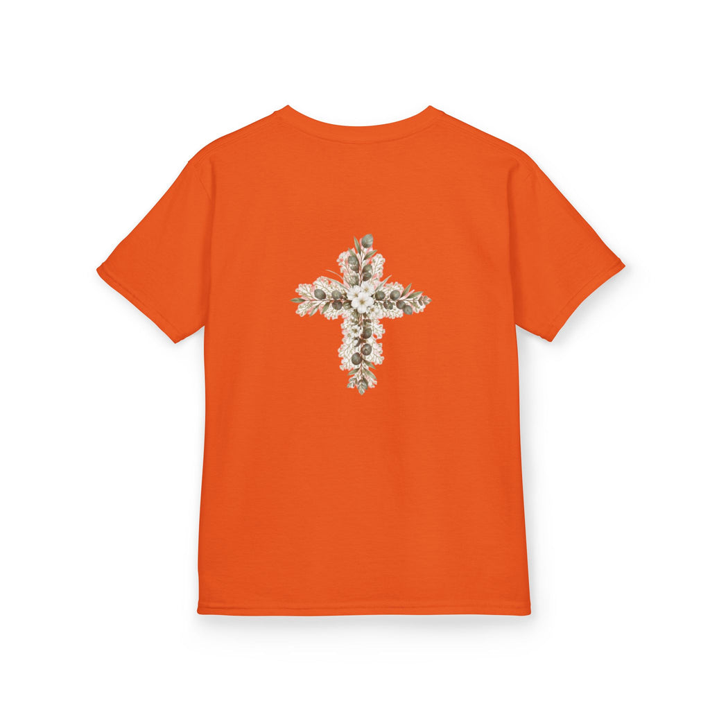 Kids Tee — Floral Cross “Faith” Christian Shirt for Children (Easter, Baptism, Church)