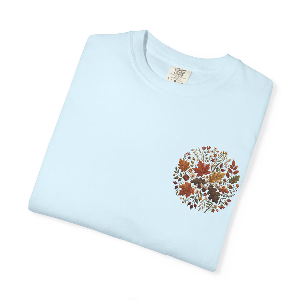 T-Shirt — Autumn Floral Wreath Tee (Fall Leaves Chest & Back Print)
