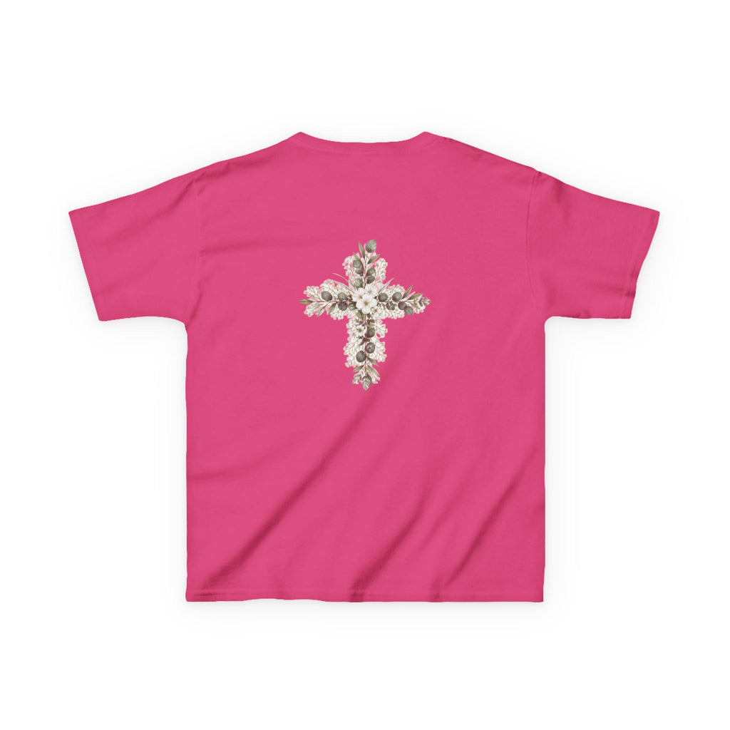 Kids Tee — Floral Cross “Faith” Christian Shirt for Children (Easter, Baptism, Church)