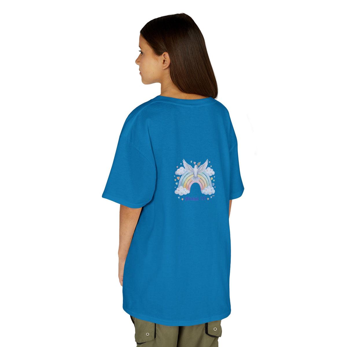 Christian Kids T-Shirt — "God Keeps His Promises" Rainbow Dove Tee | Psalm 145:13