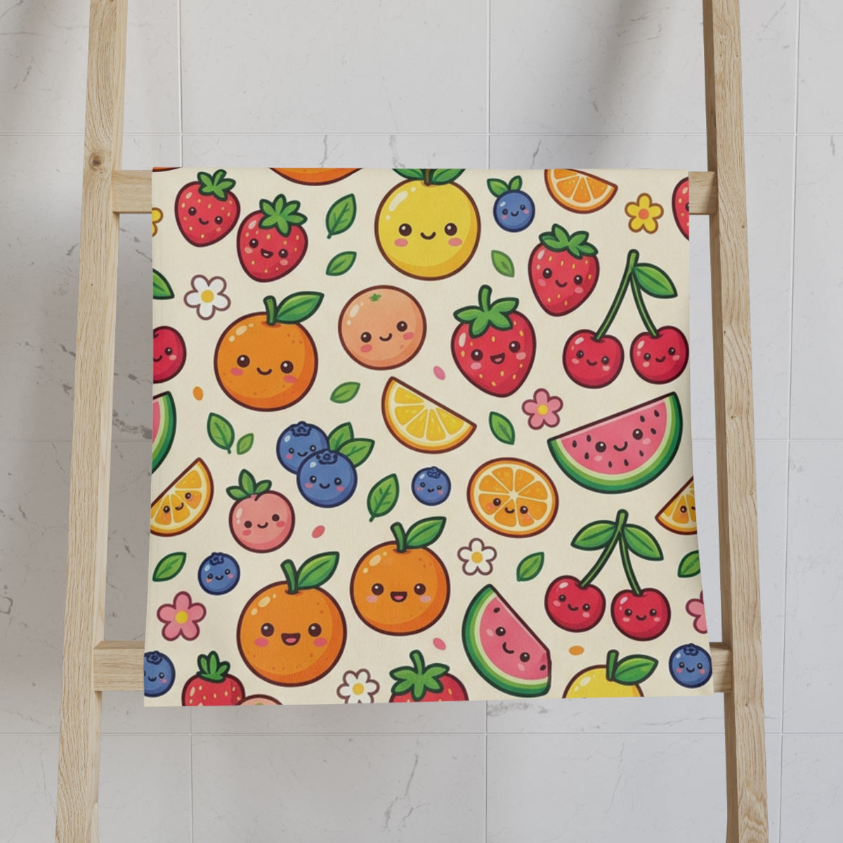 Cute Fruit Pattern Hand Towel – Kawaii Citrus & Berry Kitchen Towel