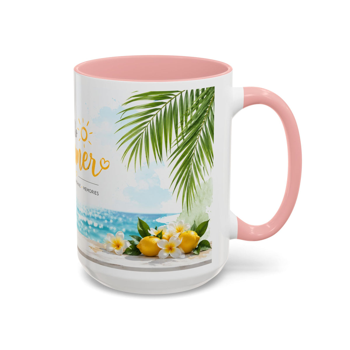 Hello Summer Accent Coffee Mug — Beach Vibes Lemon Palm Coastal Ceramic Mug (11/15oz)
