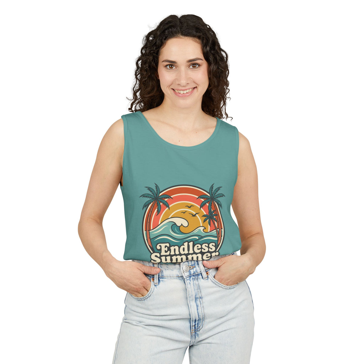 Endless Summer Tank Top — Retro Beach Palm Tree Surf Graphic