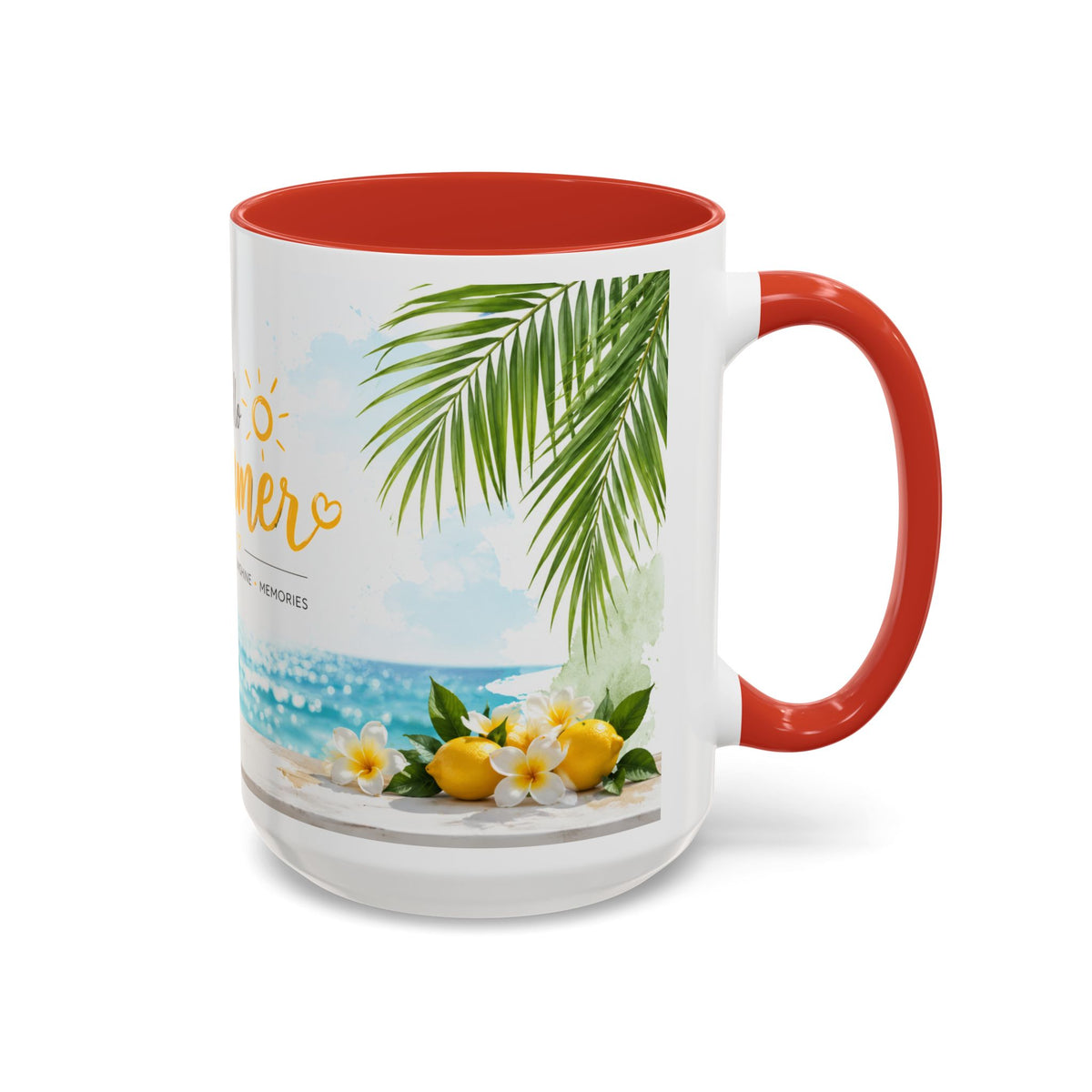 Hello Summer Accent Coffee Mug — Beach Vibes Lemon Palm Coastal Ceramic Mug (11/15oz)