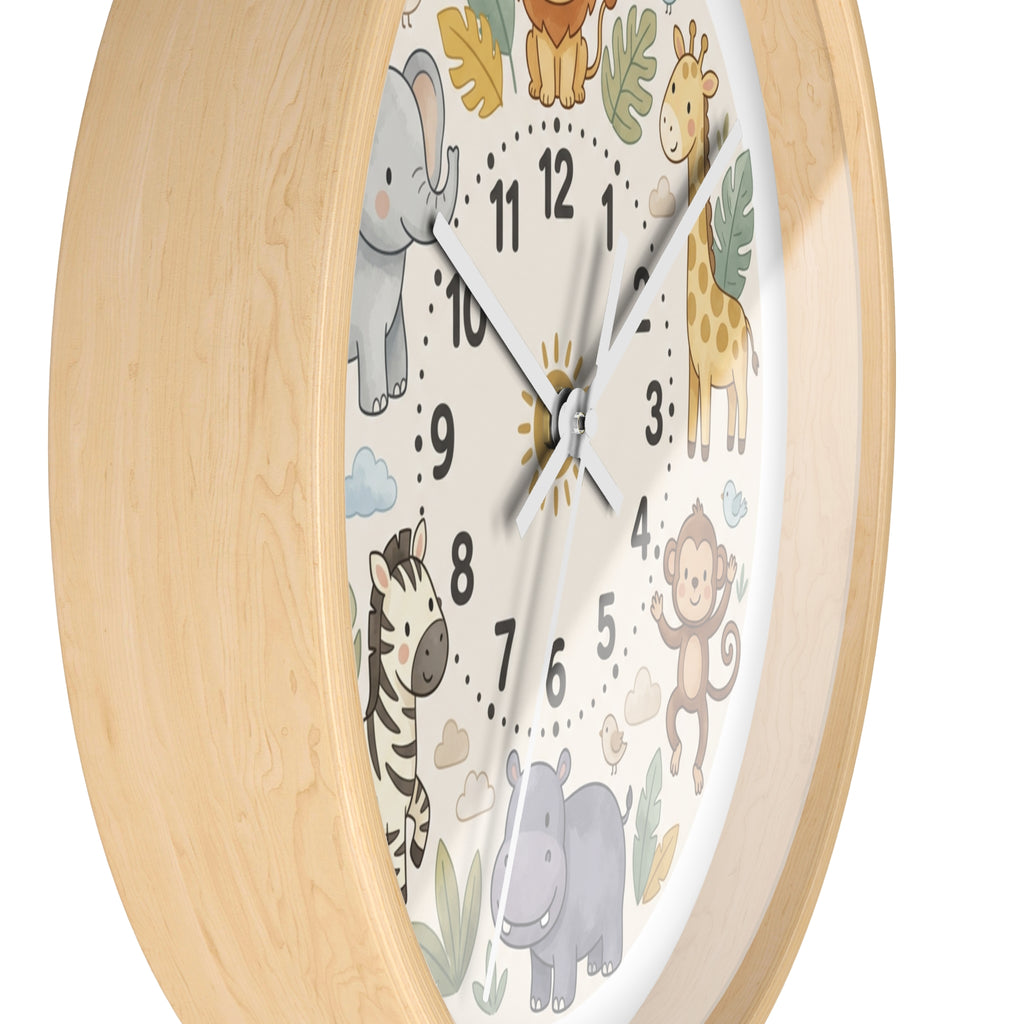 Safari Friends Nursery Wall Clock — Cute Jungle Animal Kids Clock