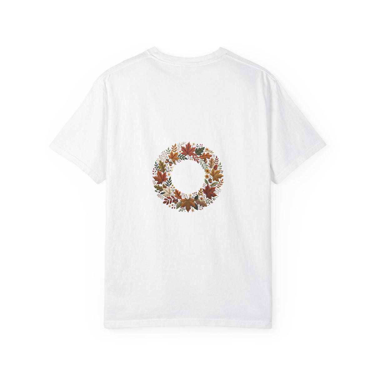 T-Shirt — Autumn Floral Wreath Tee (Fall Leaves Chest & Back Print)