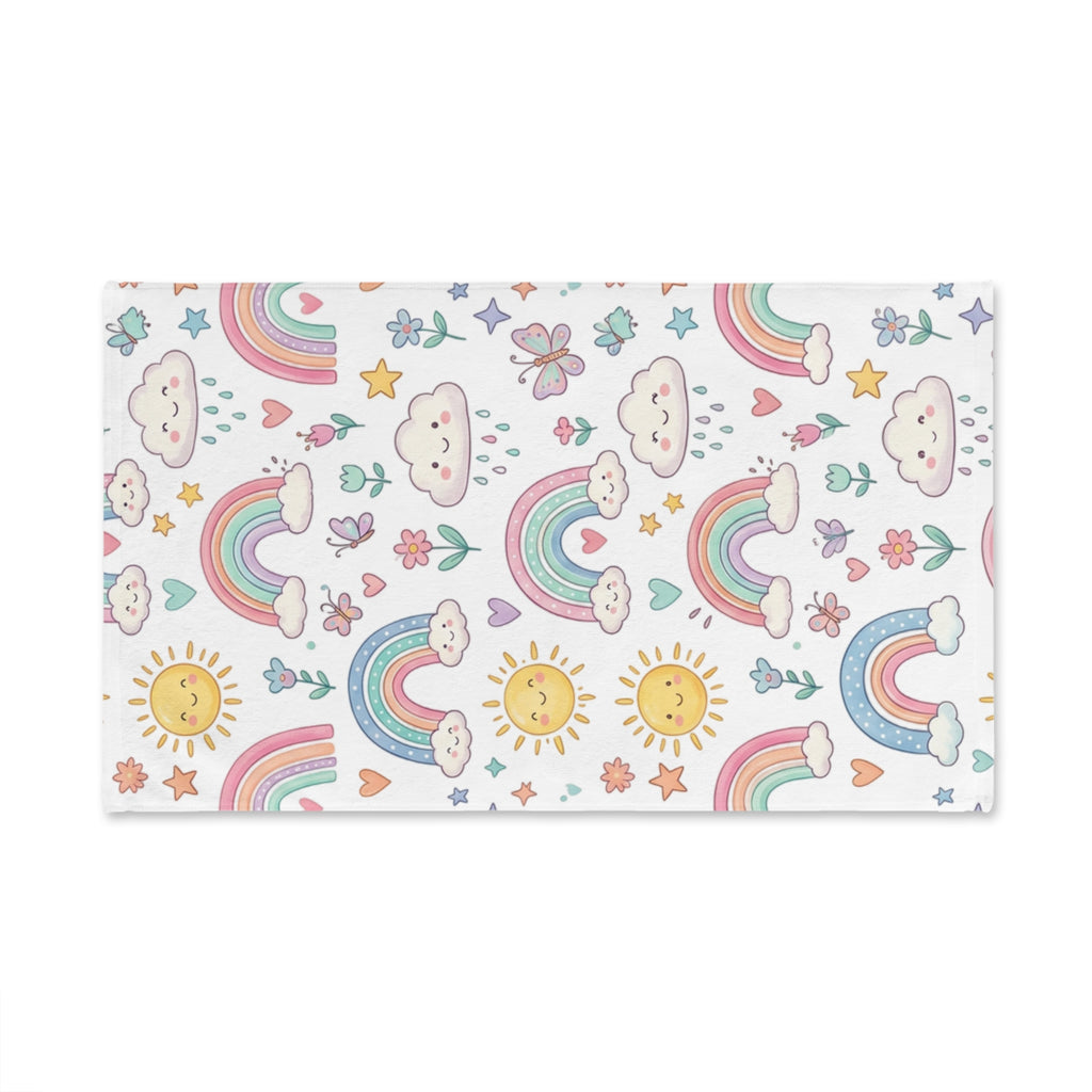 Cute Pastel Rainbows Hand Towel — Sun, Clouds & Hearts Kids Bath Accent