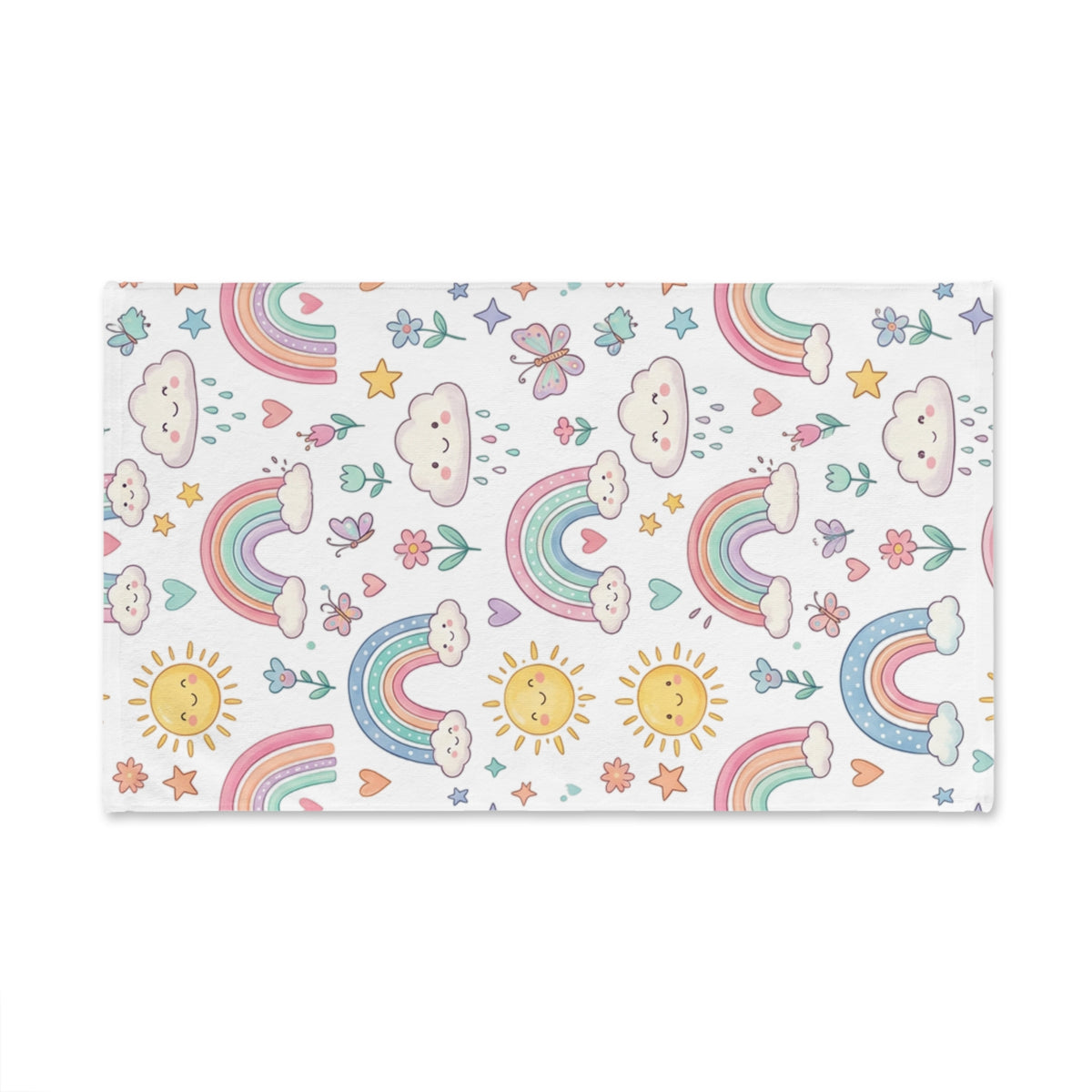 Cute Pastel Rainbows Hand Towel — Sun, Clouds & Hearts Kids Bath Accent
