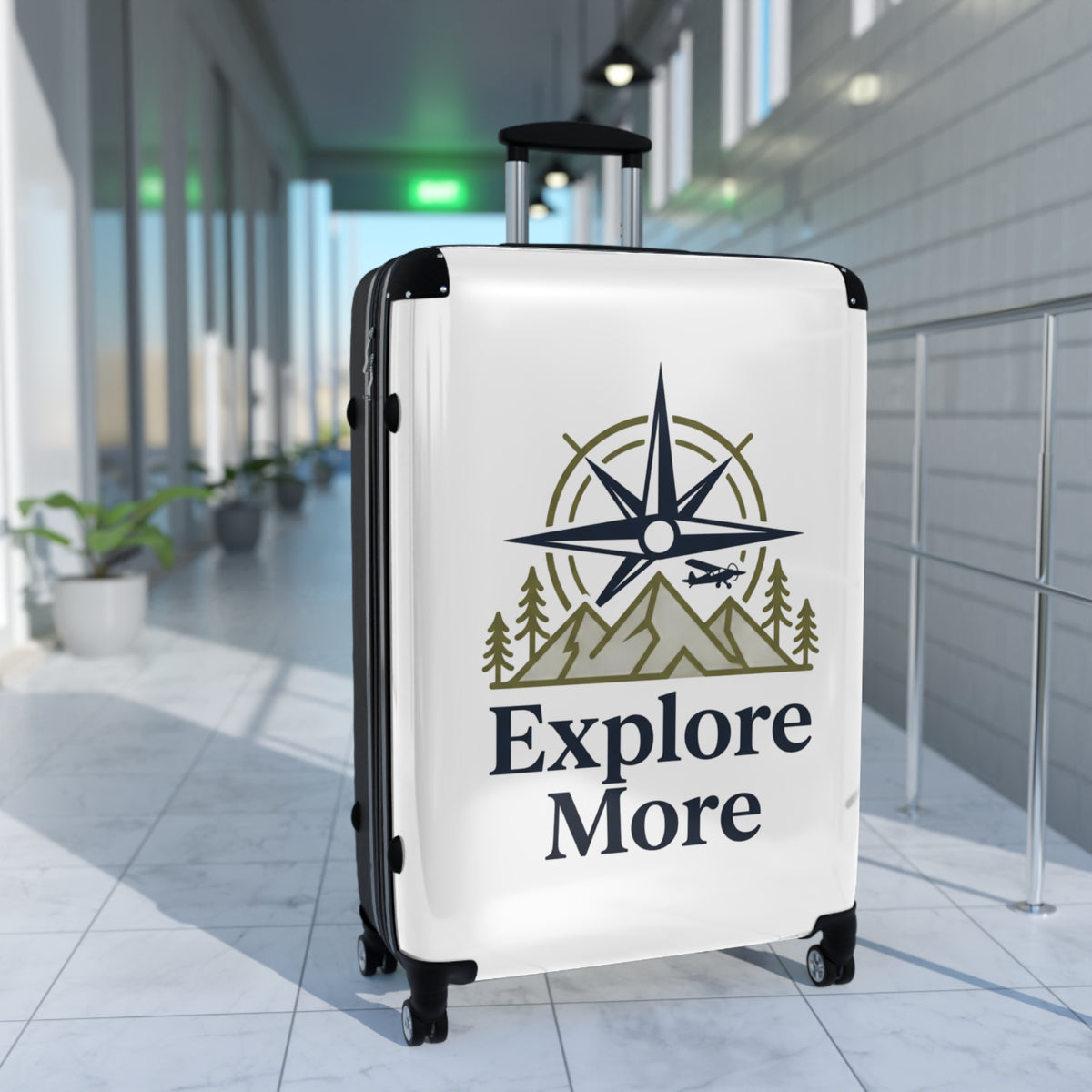 Suitcase — "Explore More" Travel Carry-On with Compass & Mountain Graphic