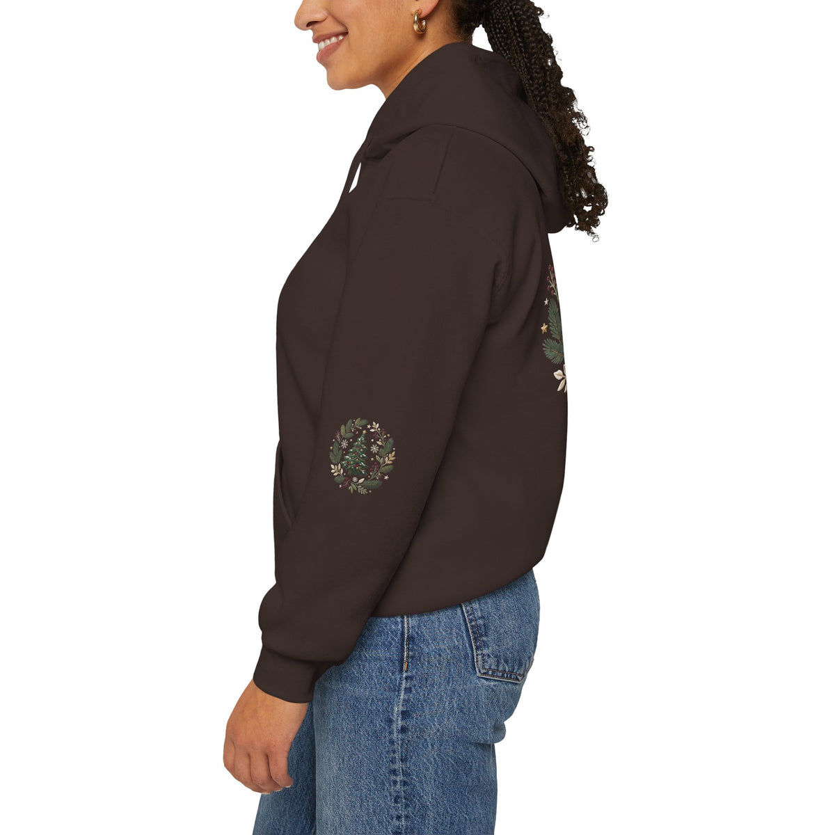 Christmas Tree Wreath Hoodie — Festive Botanical Sweatshirt, 50/50 Cotton-Poly, Unisex