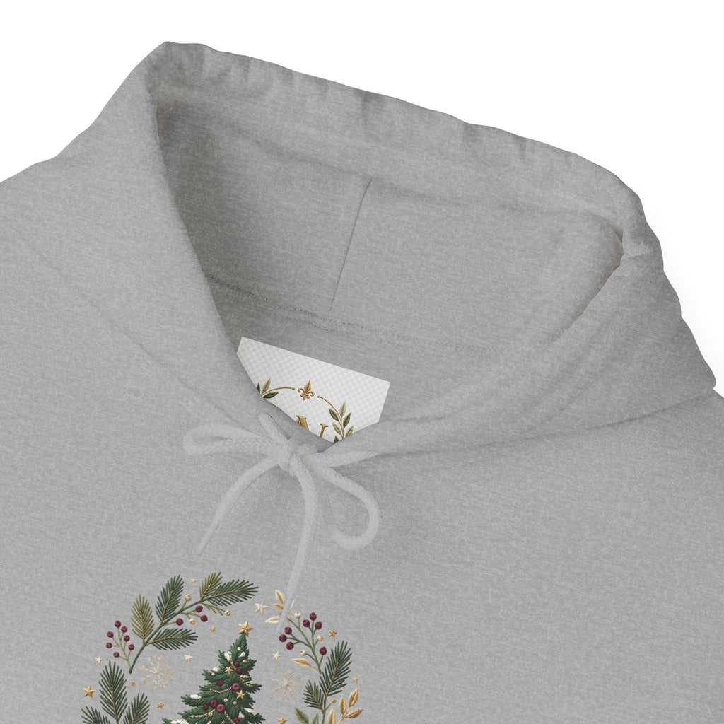 Christmas Tree Wreath Hoodie — Festive Botanical Sweatshirt, 50/50 Cotton-Poly, Unisex