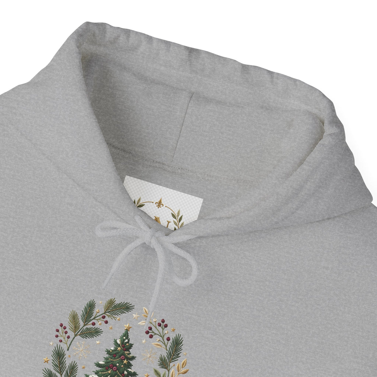 Christmas Tree Wreath Hoodie — Festive Botanical Sweatshirt, 50/50 Cotton-Poly, Unisex