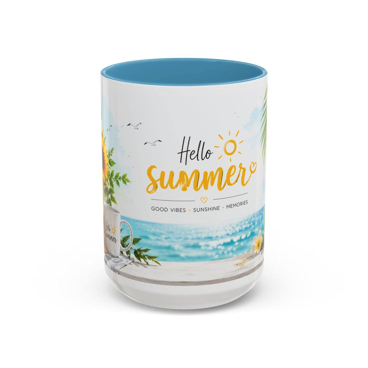 Hello Summer Accent Coffee Mug — Beach Vibes Lemon Palm Coastal Ceramic Mug (11/15oz)