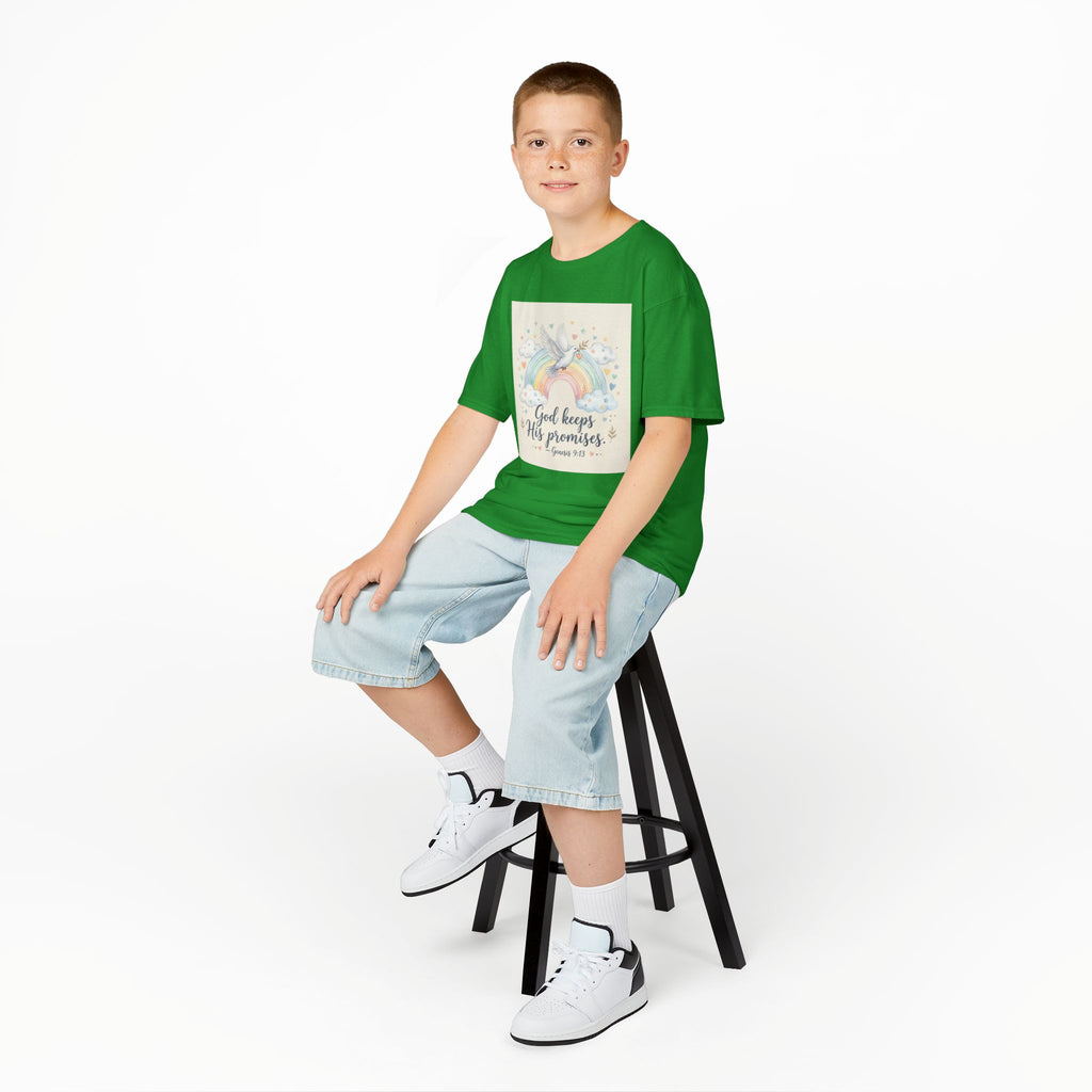 Christian Kids T-Shirt — "God Keeps His Promises" Rainbow Dove Tee | Psalm 145:13