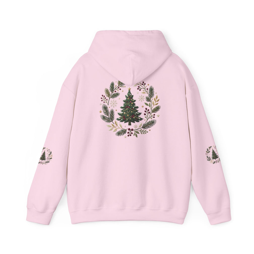 Christmas Tree Wreath Hoodie — Festive Botanical Sweatshirt, 50/50 Cotton-Poly, Unisex