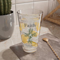 Faith 16oz Mixing Glass — Floral Christian Barware, "Walk by Faith, Not by Sight"