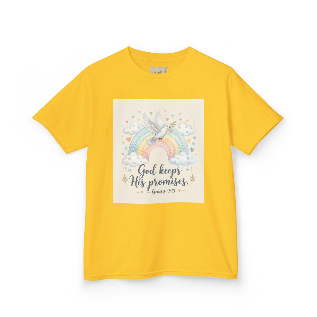 Christian Kids T-Shirt — "God Keeps His Promises" Rainbow Dove Tee | Psalm 145:13