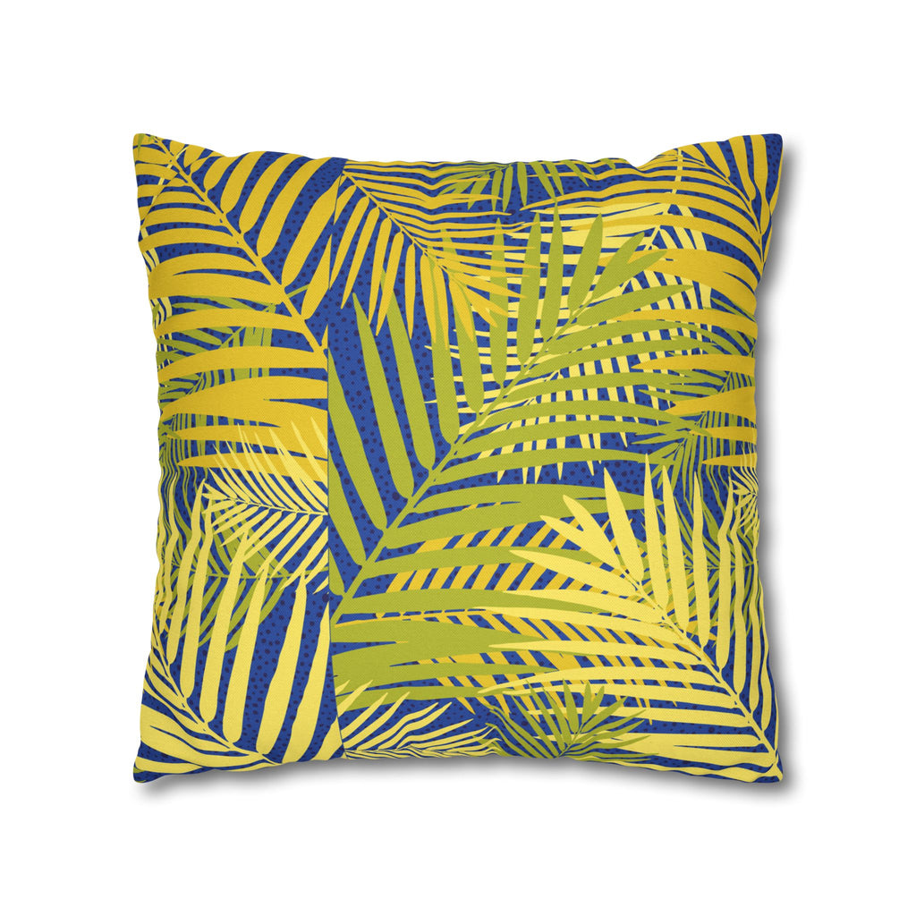 Tropical Palm Pillowcase — Yellow & Blue Leaf Decorative Pillow Cover
