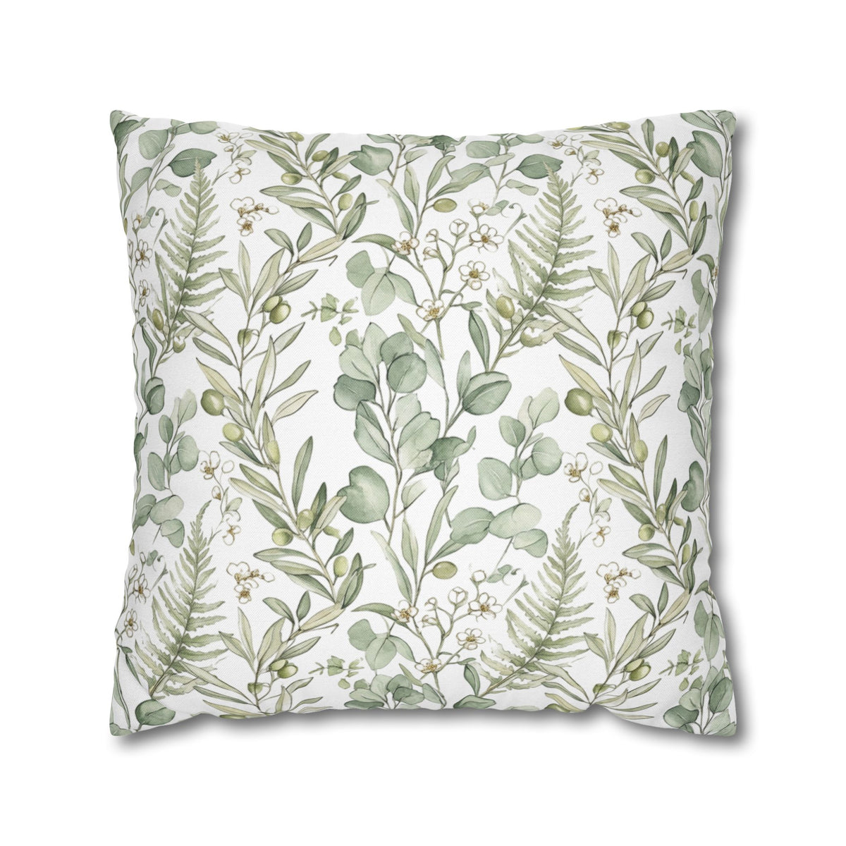 Botanical Greenery Square Pillowcase — Watercolour Eucalyptus & Fern Throw Pillow Cover