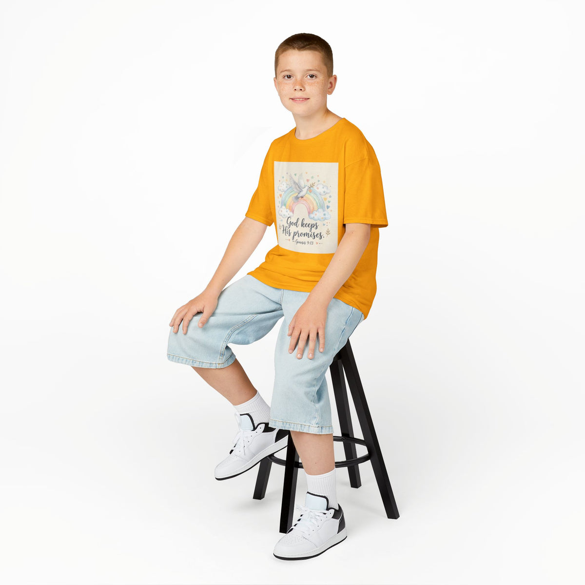 Christian Kids T-Shirt — "God Keeps His Promises" Rainbow Dove Tee | Psalm 145:13