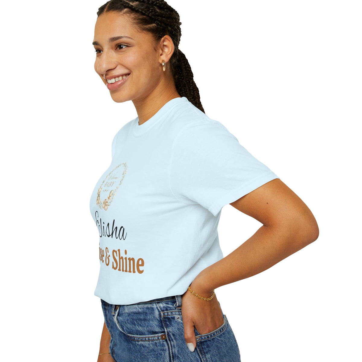 Personalized 'Rise & Shine' T-Shirt — Custom Name Floral Monogram Tee
