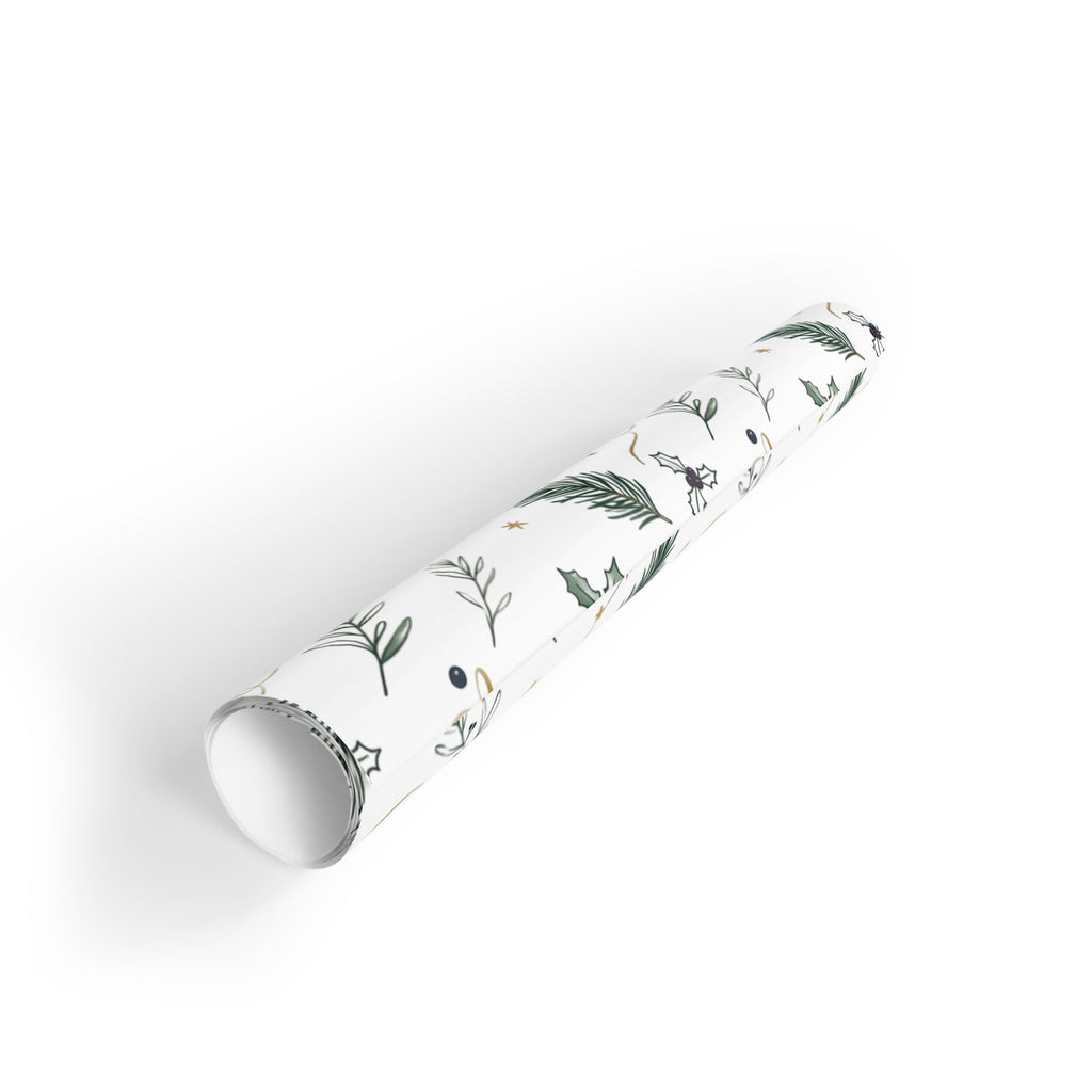 Christmas Wrapping Paper Roll — Pine Holly & Gold Botanical Gift Wrap, 95gsm Recyclable, 2 Sizes