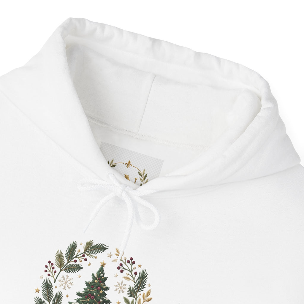 Christmas Tree Wreath Hoodie — Festive Botanical Sweatshirt, 50/50 Cotton-Poly, Unisex