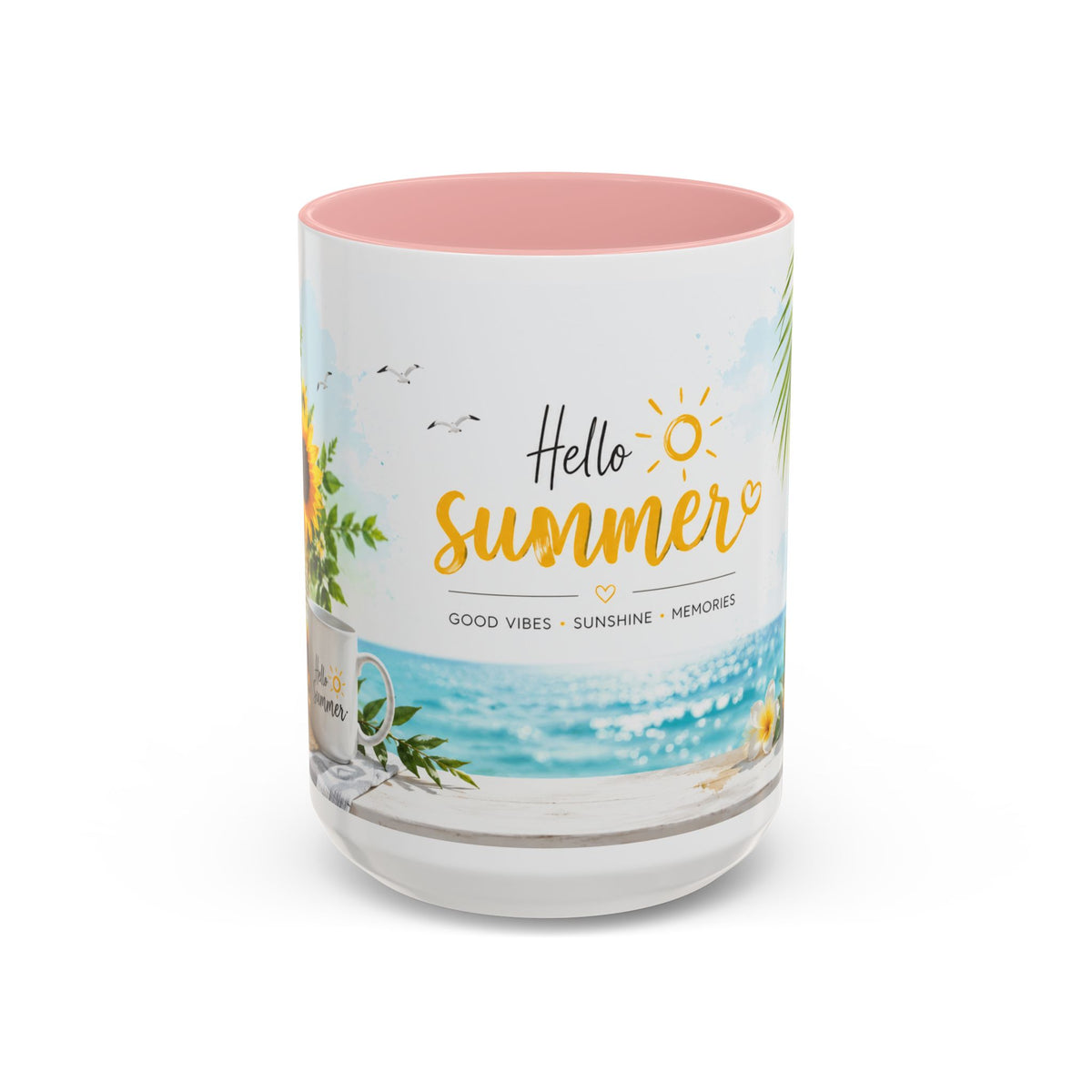 Hello Summer Accent Coffee Mug — Beach Vibes Lemon Palm Coastal Ceramic Mug (11/15oz)