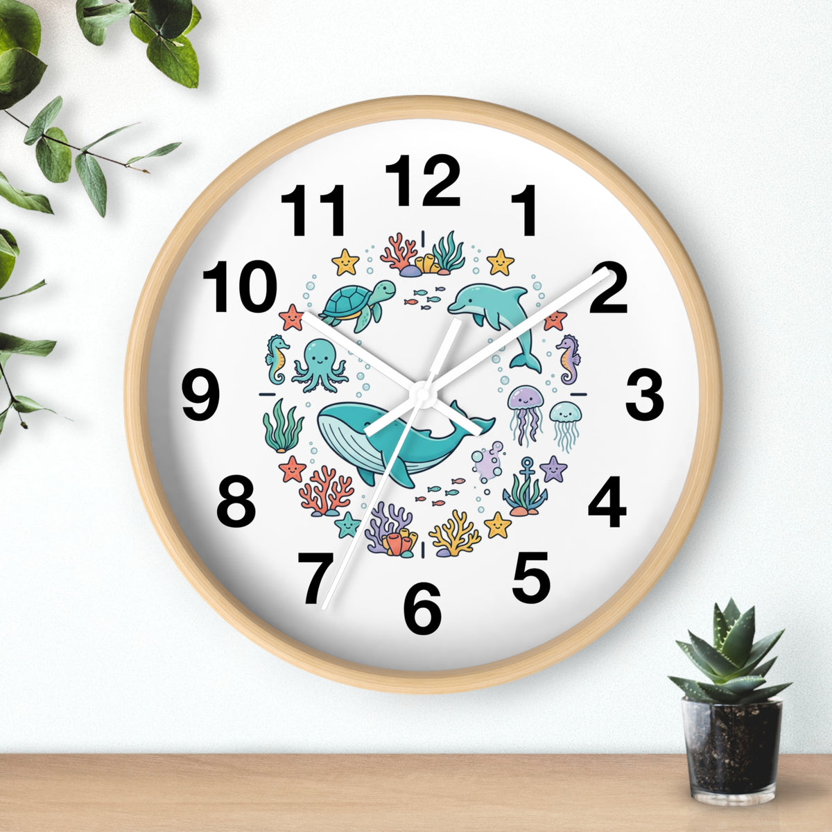 Underwater Friends Wall Clock — Cute Whale, Turtle & Dolphin Ocean Nursery Clock