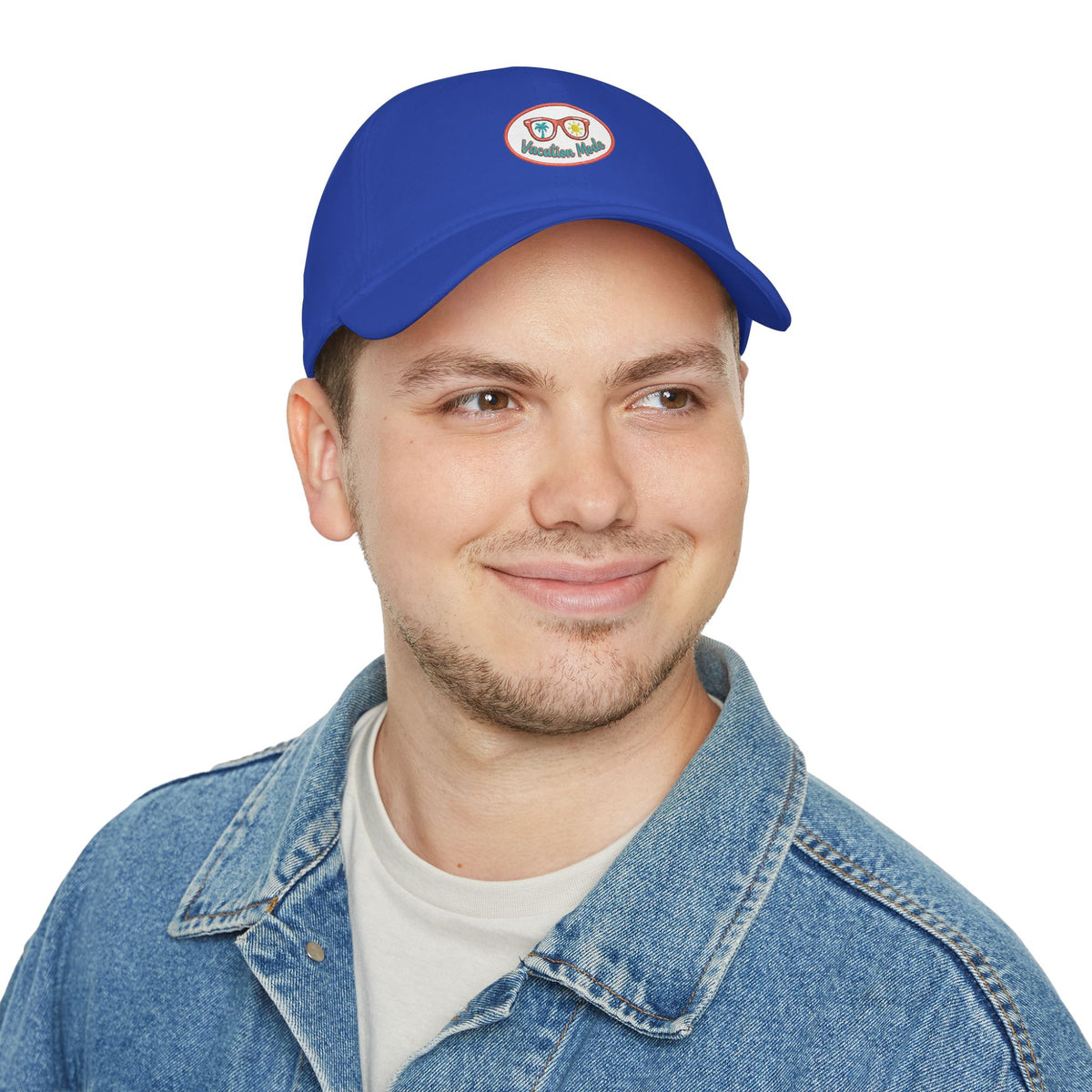 Red 'Vacation Mode' Low Profile Baseball Cap — Sunglasses Patch Dad Hat