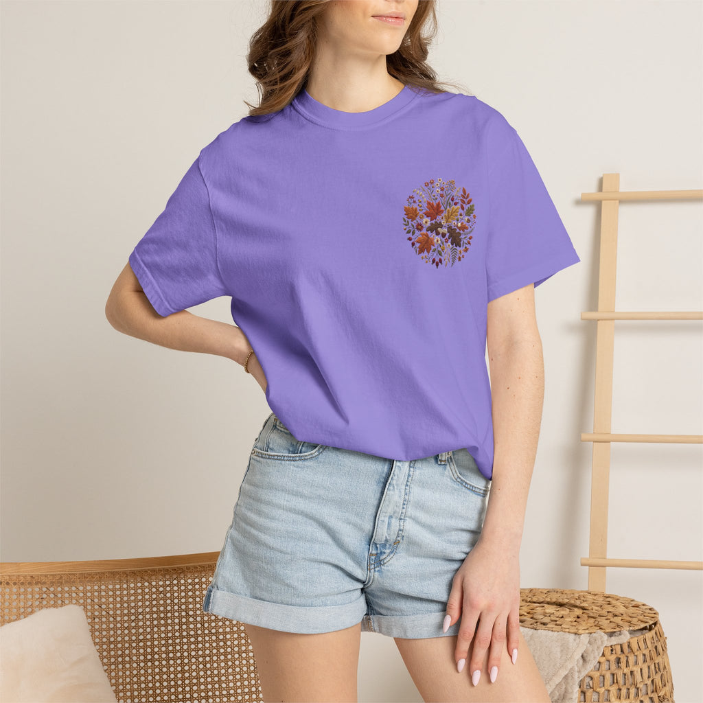 T-Shirt — Autumn Floral Wreath Tee (Fall Leaves Chest & Back Print)