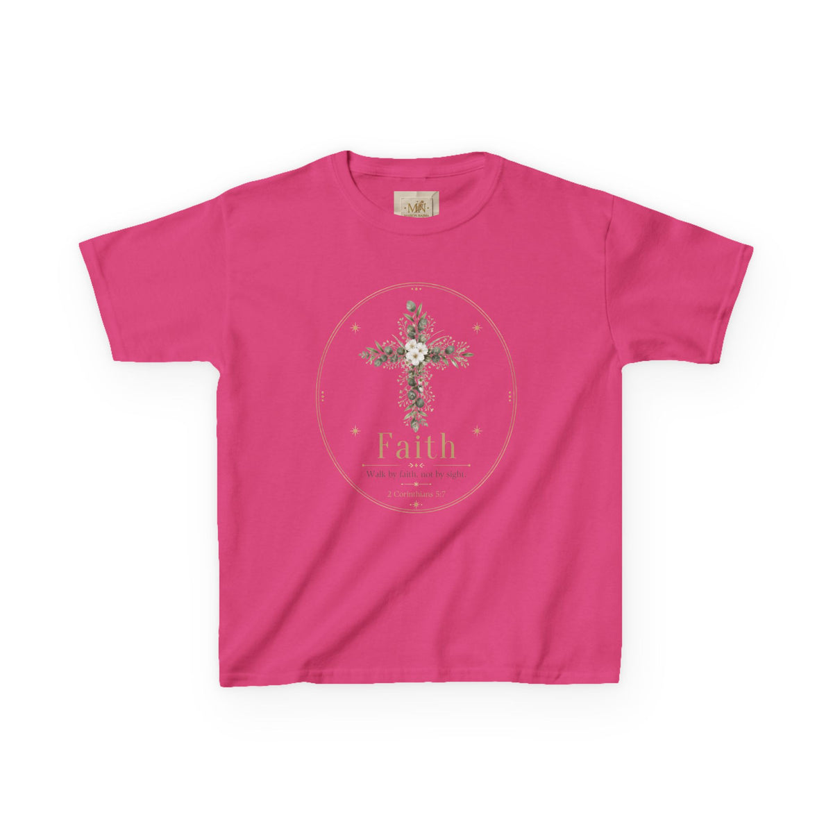 Kids Tee — Floral Cross “Faith” Christian Shirt for Children (Easter, Baptism, Church)